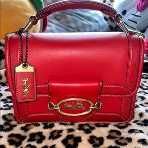 Coach Hero Bold Red Crossbody Bag with Gold Accents
